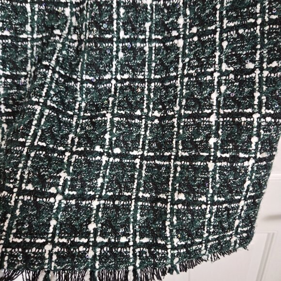 Ann Taylor Tweed Skirt Size 0 Petite Green Black Pencil Career Holiday Sequins - Picture 10 of 11
